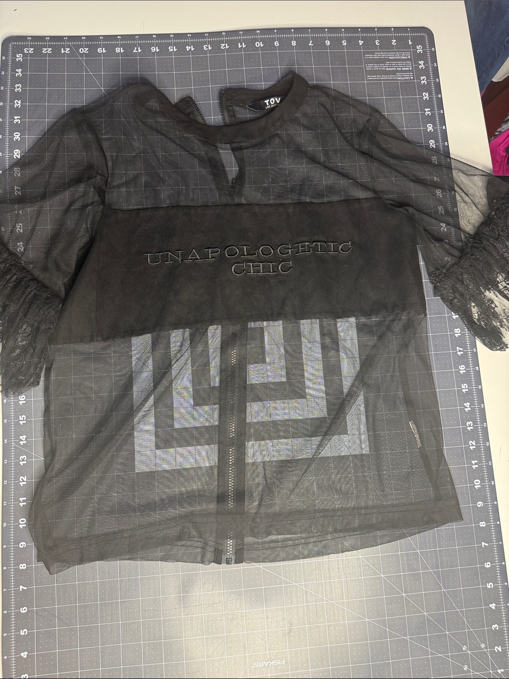 TOY Black 'Unapologetic Chic' Mesh Kids Top